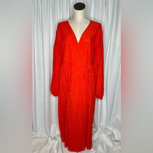 ASOS EDITION brodie midi dress with blouson sleeve in tomato red